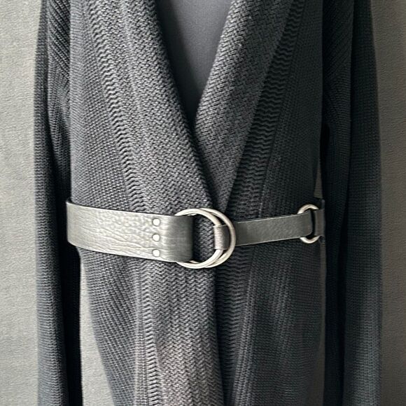 J Jill Black Leather Belt with Double Silver Rings - Women's Size XS - Picture 1 of 11